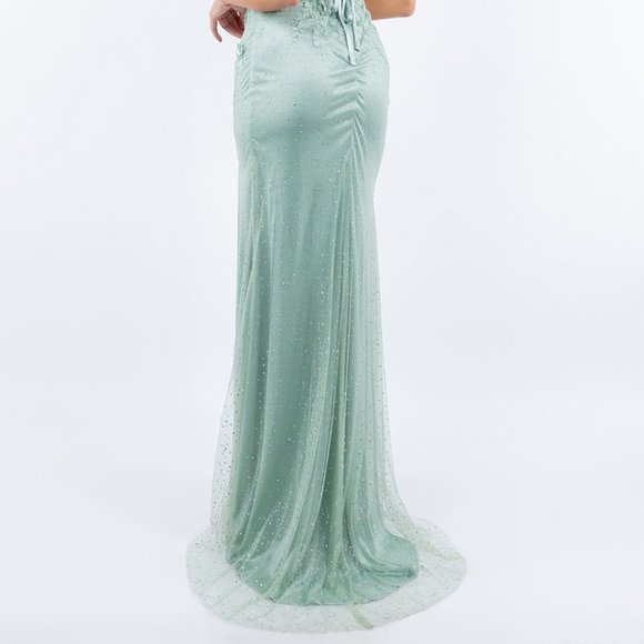 NEW SHEATH SLEEVELESS GOWN EMBROIDERED WITH FLORAL 3D APPLQIUE & BEADS CC 8049J - Picture 10 of 10